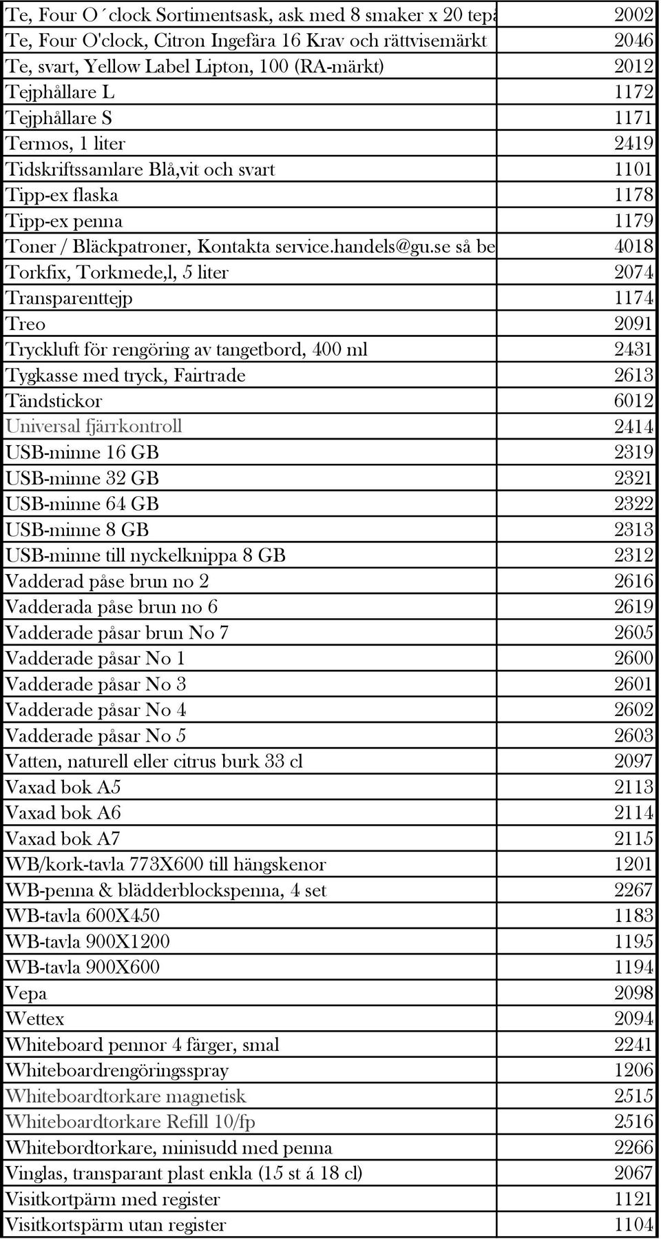 2419 Tidskriftssamlare Blå,vit och svart 1101 Tipp-ex flaska 1178 Tipp-ex penna 1179 Toner / Bläckpatroner, Kontakta service.handels@gu.