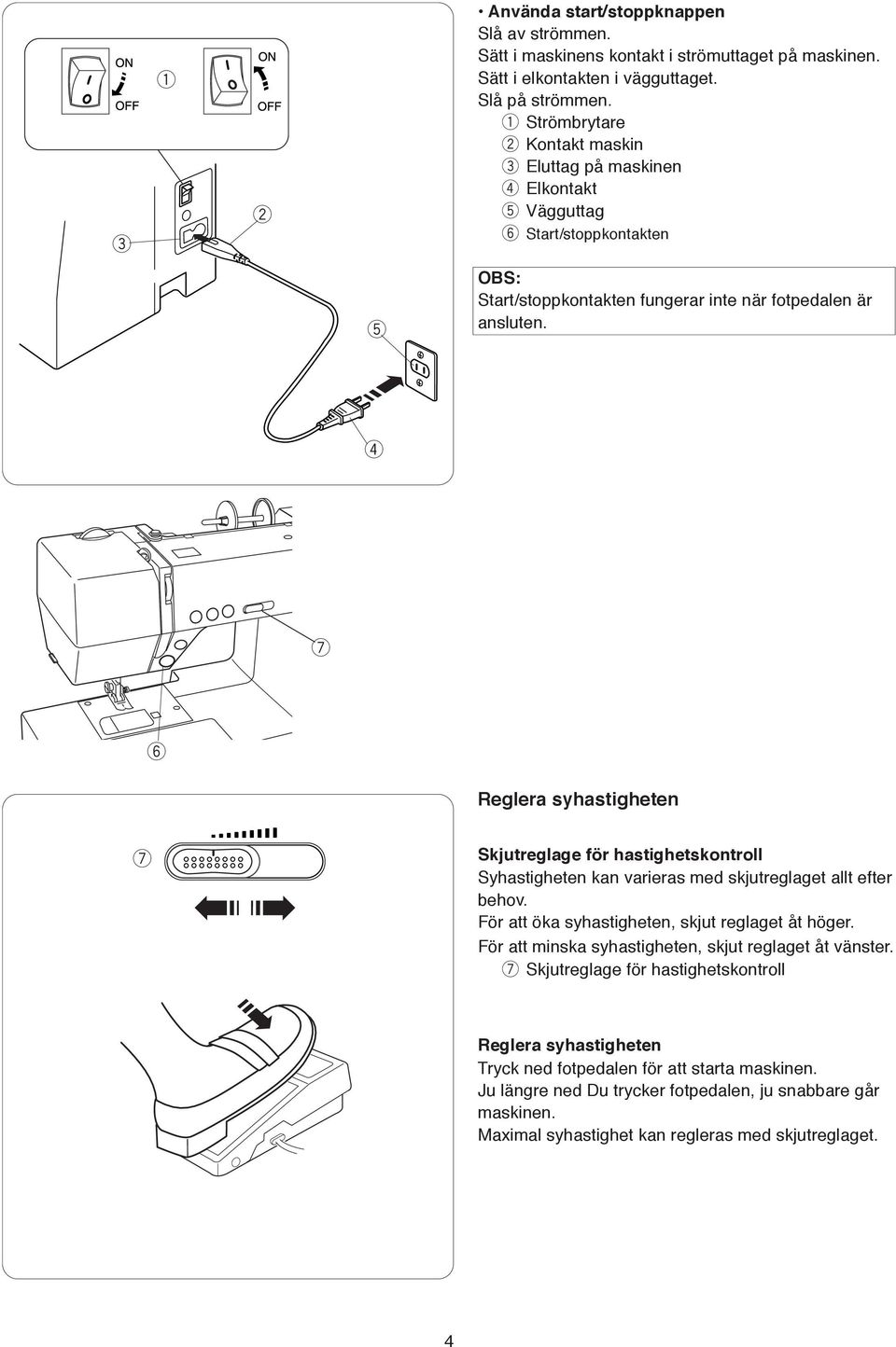 u y Rgla syhastightn u Skjutglag fö hastightskontoll Syhastightn kan vaias md skjutglagt allt ft bhov. Fö att öka syhastightn, skjut glagt åt hög.