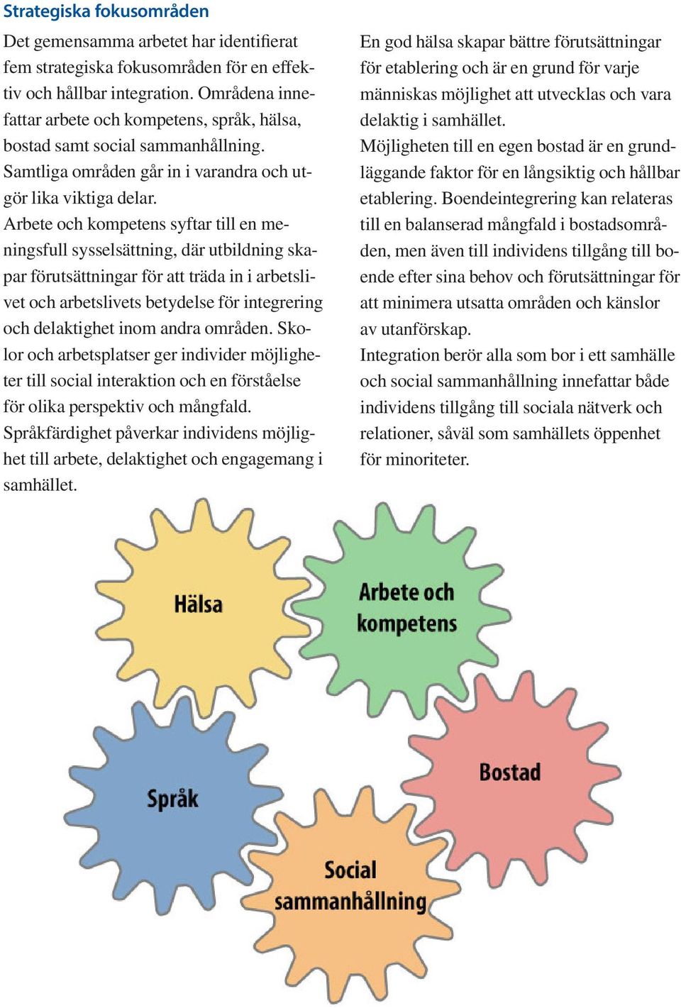 Arbete och kompetens syftar till en meningsfull sysselsättning, där utbildning skapar förutsättningar för att träda in i arbetslivet och arbetslivets betydelse för integrering och delaktighet inom