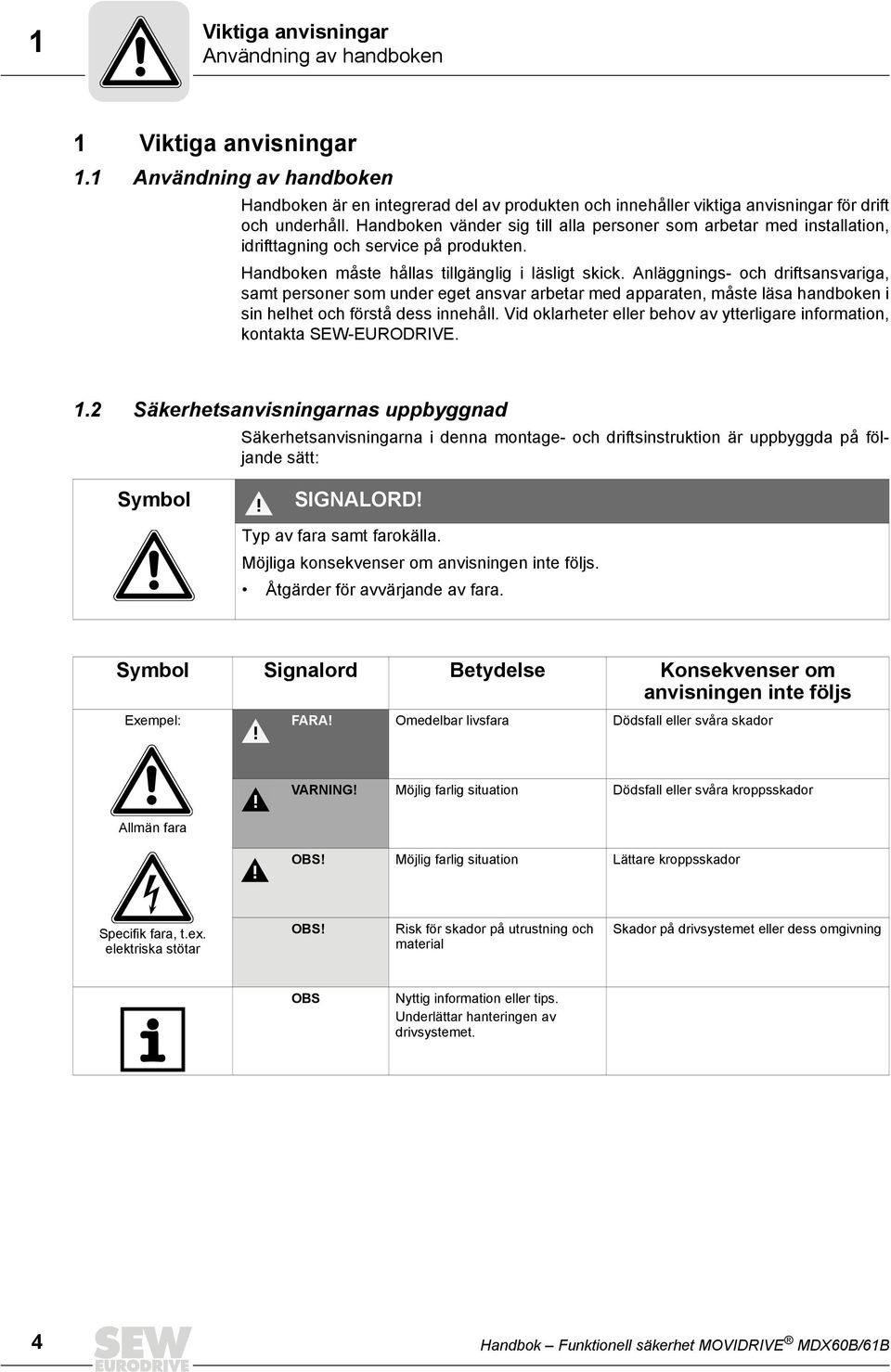 Anläggnings- och driftsansvariga, samt personer som under eget ansvar arbetar med apparaten, måste läsa handboken i sin helhet och förstå dess innehåll.