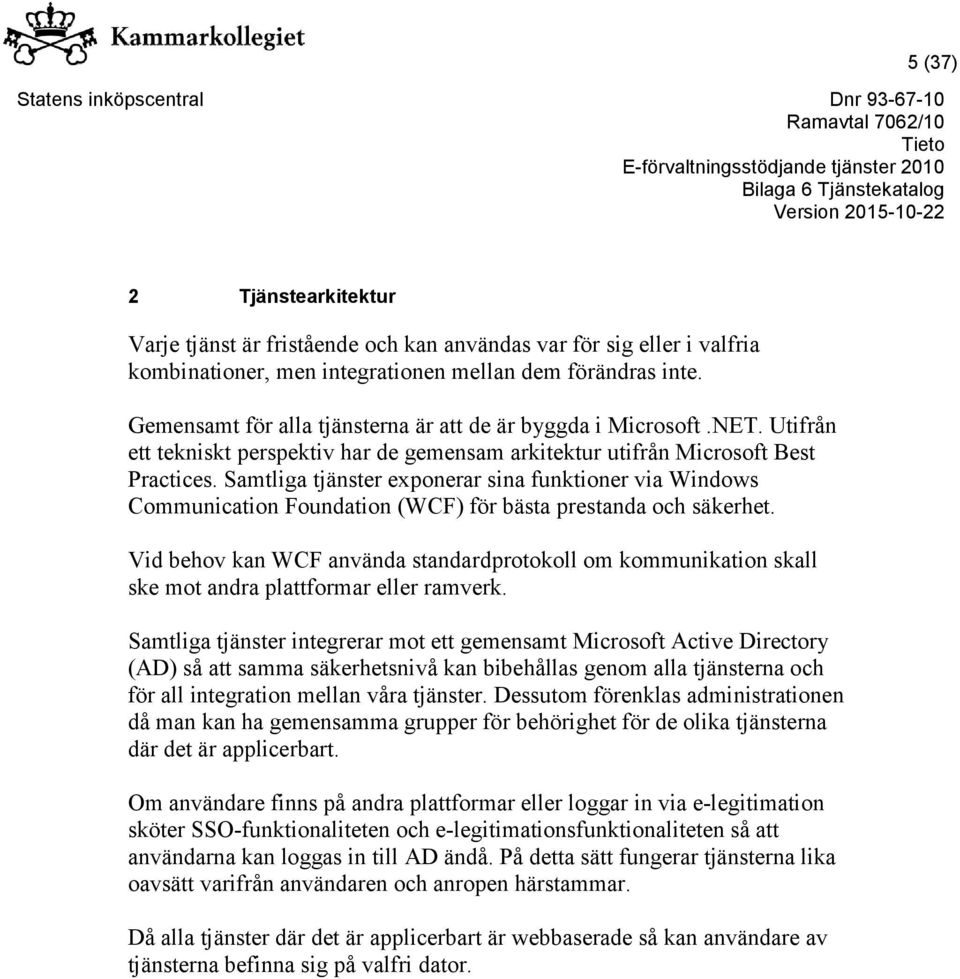 Samtliga tjänster exponerar sina funktioner via Windows Communication Foundation (WCF) för bästa prestanda och säkerhet.