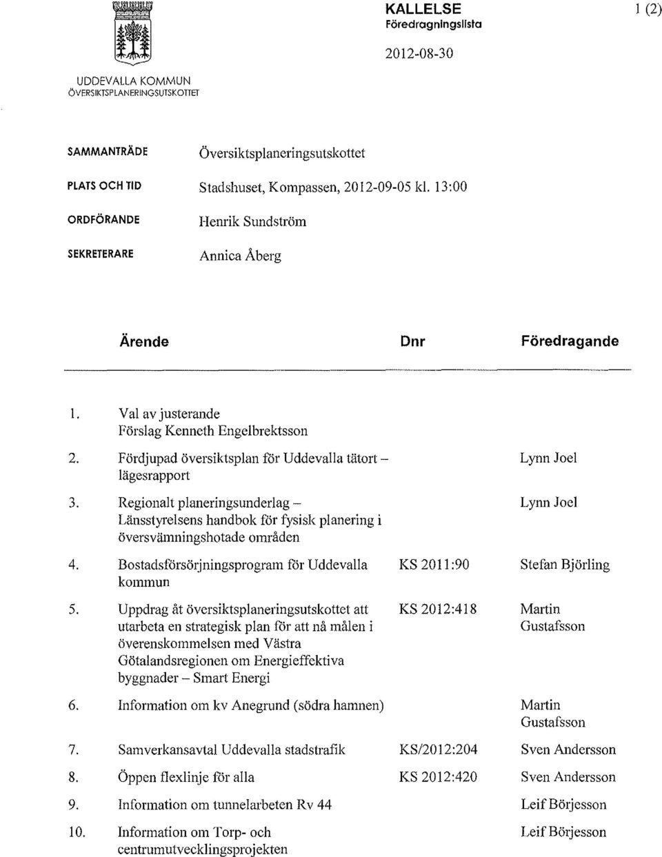 Regionalt planeringsunderlag- Länsstyrelsens handbok för fysisk planering i översvämningshotade områden Lynn Joel Lynn Joel 4. Bostadsförsö1jningsprogram för Uddevalla KS 2011:90 kommun 5.