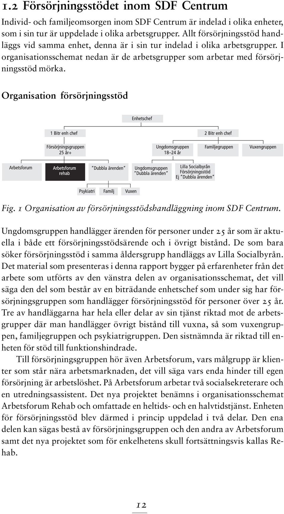 Organisation försörjningsstöd Fig. 1 Organisation av försörjningsstödshandläggning inom SDF Centrum.