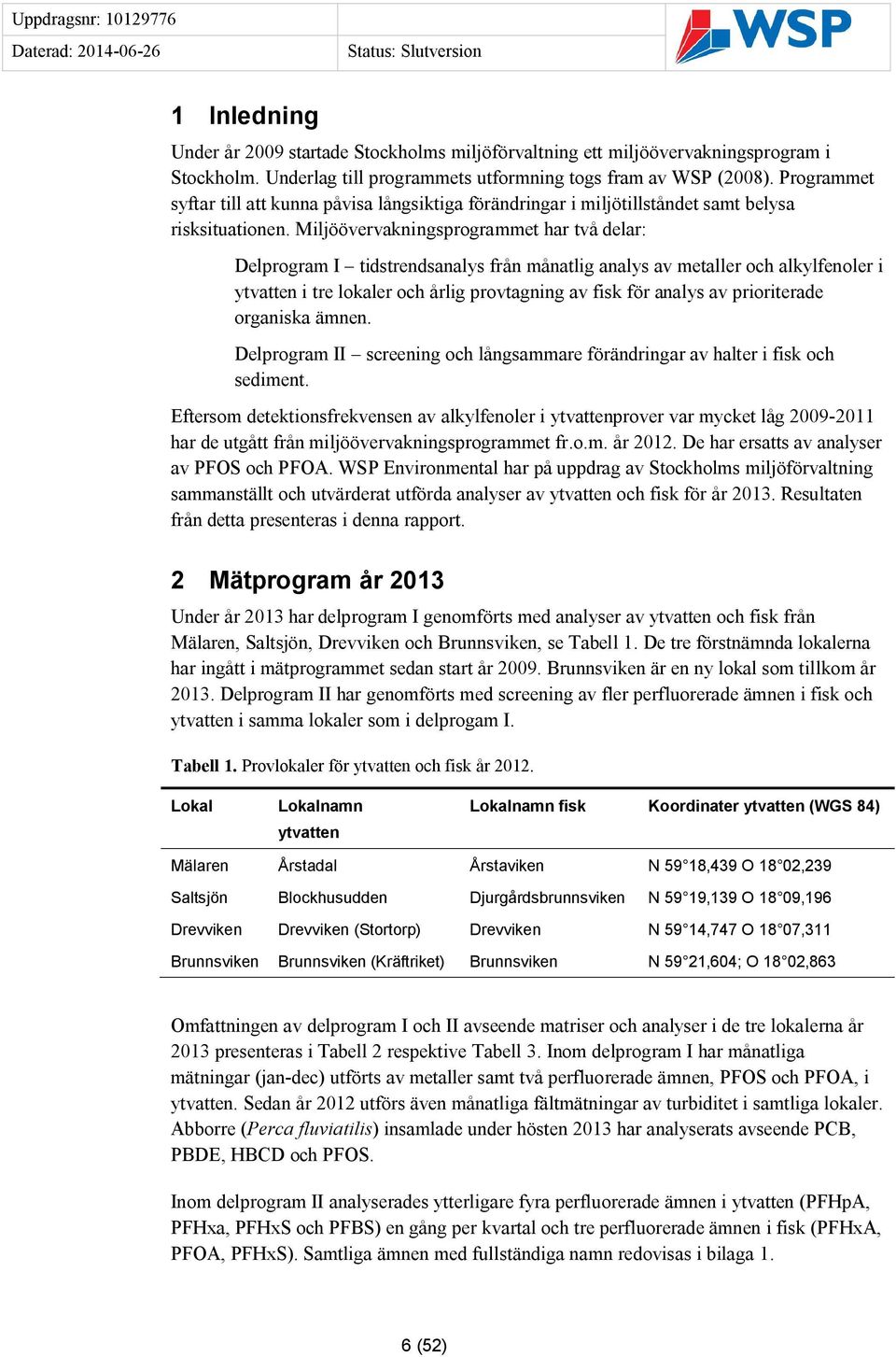 Miljöövervakningsprogrammet har två delar: Delprogram I tidstrendsanalys från månatlig analys av metaller och alkylfenoler i ytvatten i tre lokaler och årlig provtagning av fisk för analys av