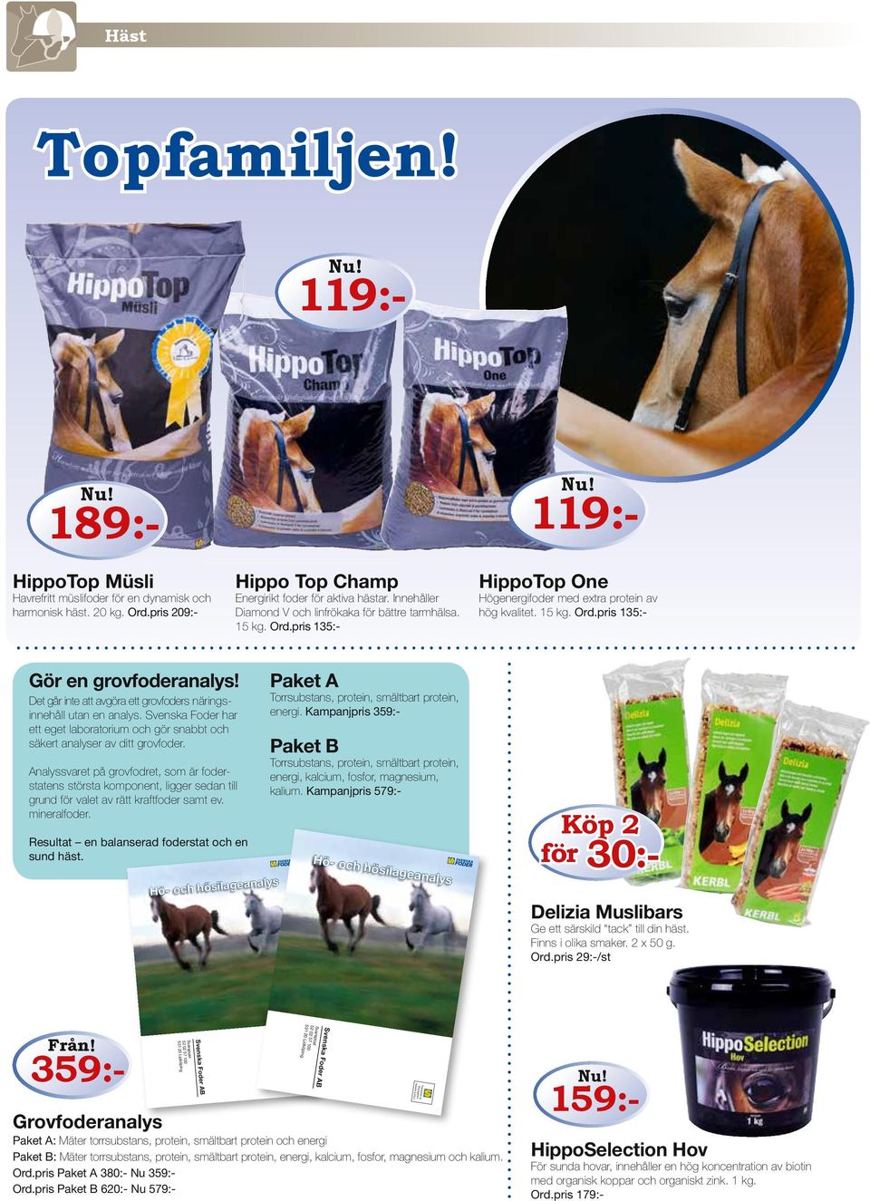 Innehåller Diamond V och linfrökaka för bättre tarmhälsa. 15 kg. Ord.pris 135:- 119:- HippoTop One Högenergifoder med extra protein av hög kvalitet. 15 kg. Ord.pris 135:- Gör en grovfoderanalys!