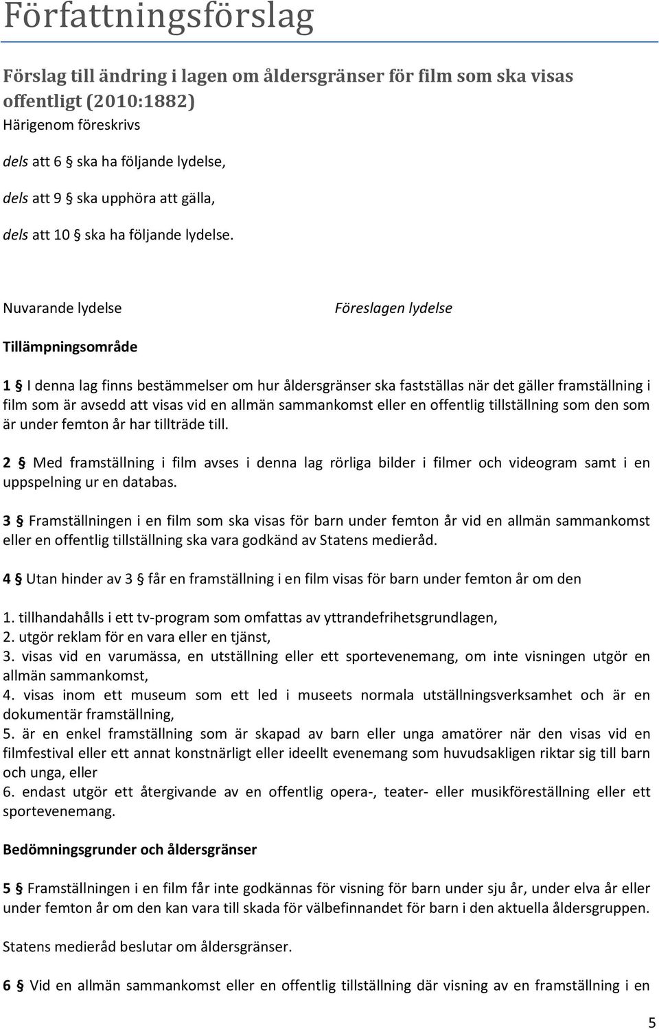 Nuvarande lydelse Föreslagen lydelse Tillämpningsområde 1 I denna lag finns bestämmelser om hur åldersgränser ska fastställas när det gäller framställning i film som är avsedd att visas vid en allmän