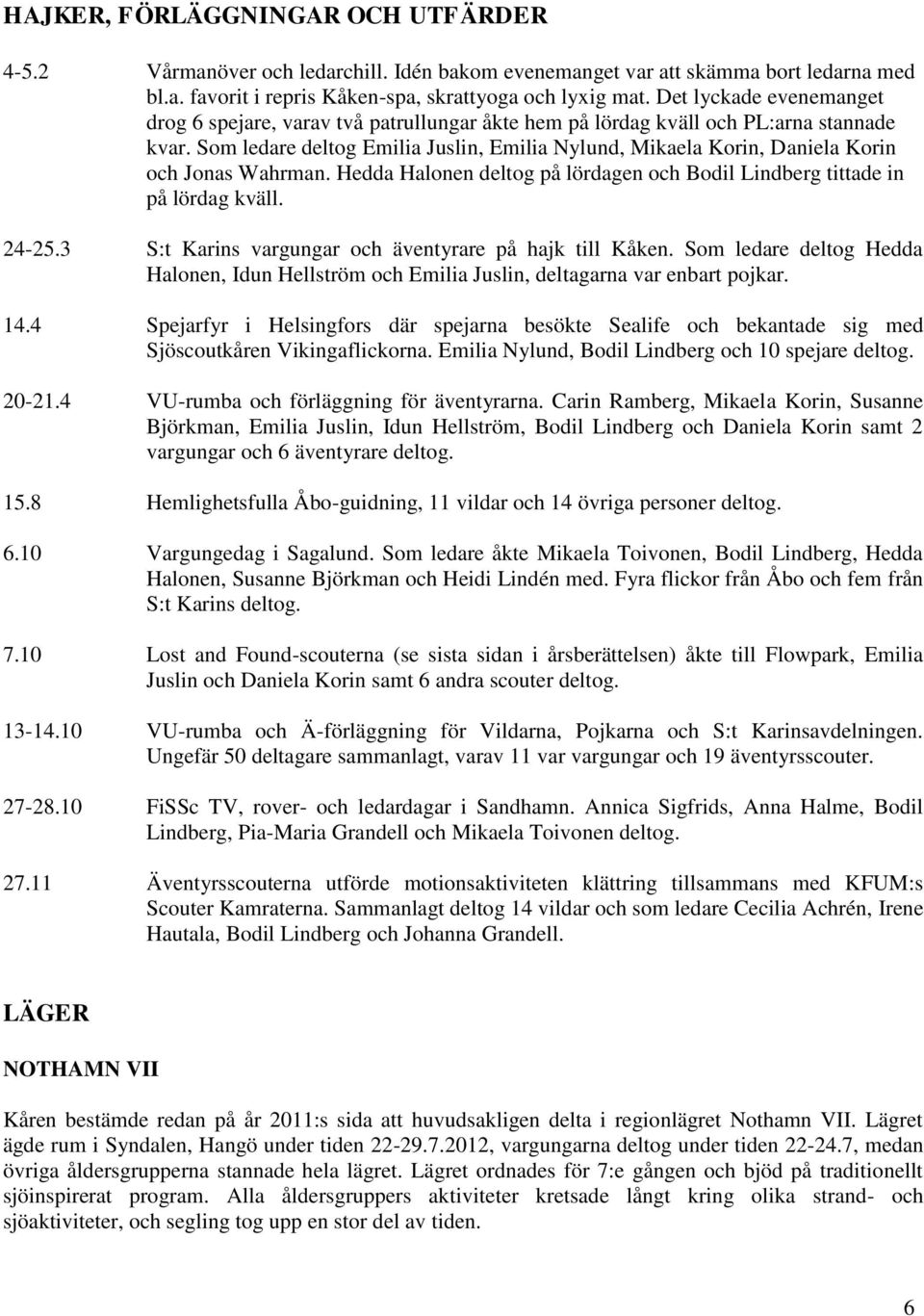 Som ledare deltog Emilia Juslin, Emilia Nylund, Mikaela Korin, Daniela Korin och Jonas Wahrman. Hedda Halonen deltog på lördagen och Bodil Lindberg tittade in på lördag kväll. 24-25.