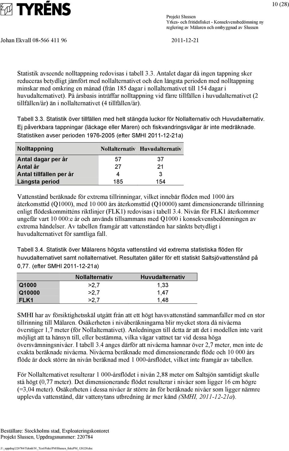 154 dagar i huvudalternativet). På årsbasis inträffar nolltappning vid färre tillfällen i huvudalternativet (2 tillfällen/år) än i nollalternativet (4 tillfällen/år). Tabell 3.