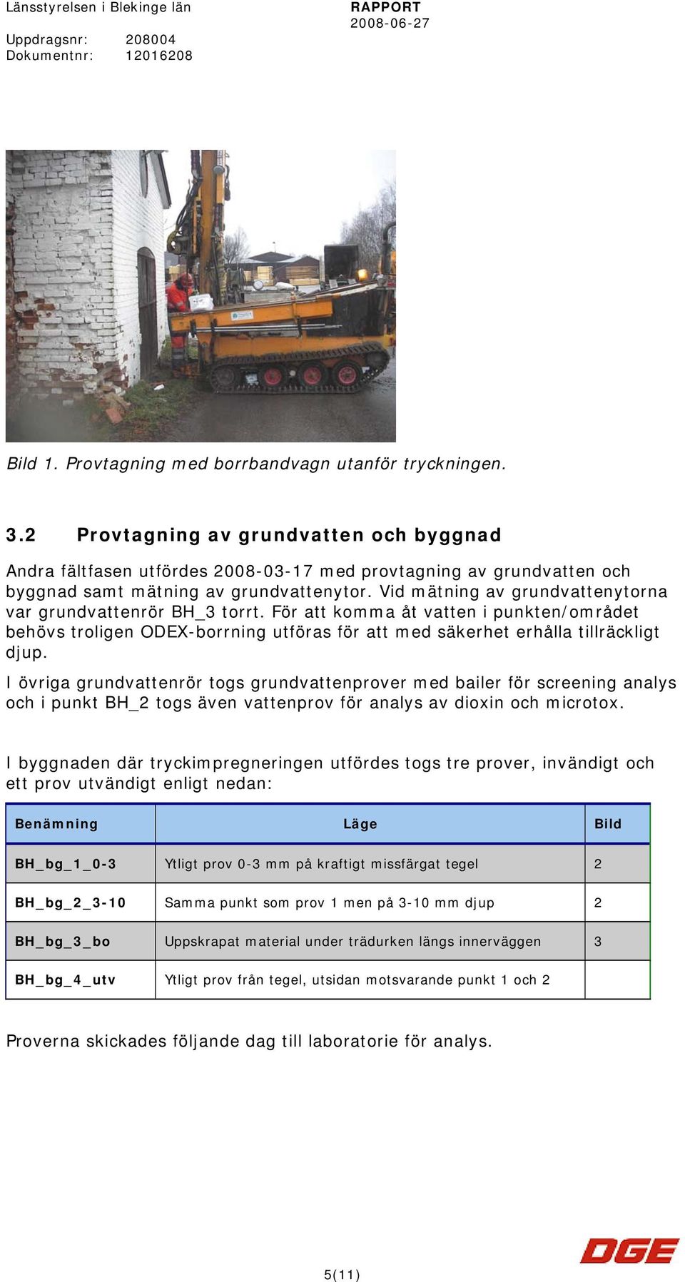 Vid mätning av grundvattenytorna var grundvattenrör BH_3 torrt. För att komma åt vatten i punkten/området behövs troligen ODEX-borrning utföras för att med säkerhet erhålla tillräckligt djup.