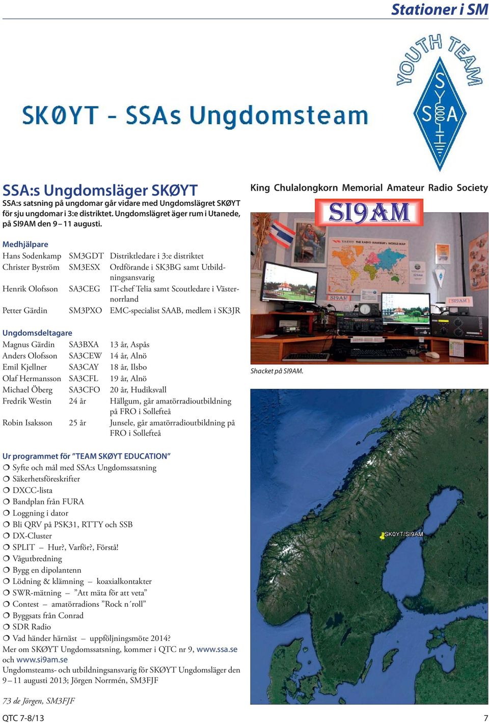 SA3CEG IT-chef Telia samt Scoutledare i Västernorrland Petter Gärdin SM3PXO EMC-specialist SAAB, medlem i SK3JR Ungdomsdeltagare Magnus Gärdin SA3BXA 13 år, Aspås Anders Olofsson SA3CEW 14 år, Alnö