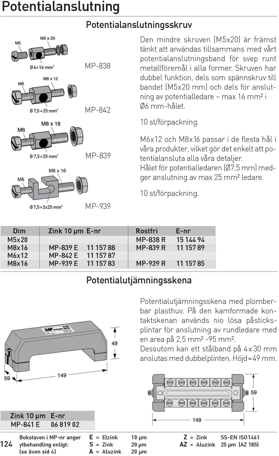 Ø 7,5=25mm ² Ø 7,5=2x25mm ² MP-839 MP-939 M6x12 och M8x16 passar i de flesta hål i våra produkter, vilket gör det enkelt att potentialansluta alla våra detaljer.