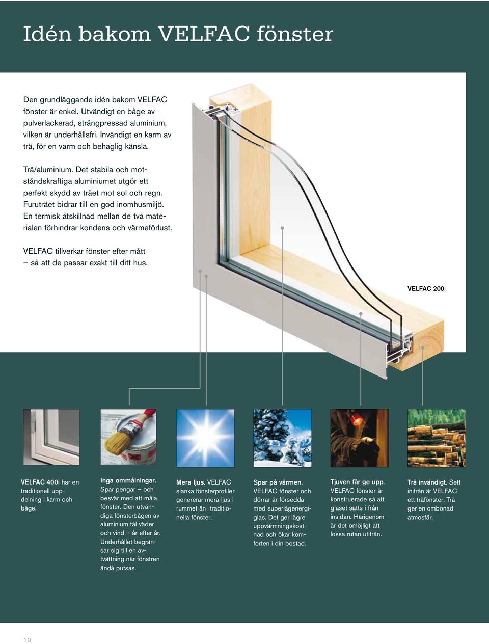 Furuträet bidrar till en god inomhusmiljö. En termisk åtskillnad mellan de två materialen förhindrar kondens och värmeförlust.