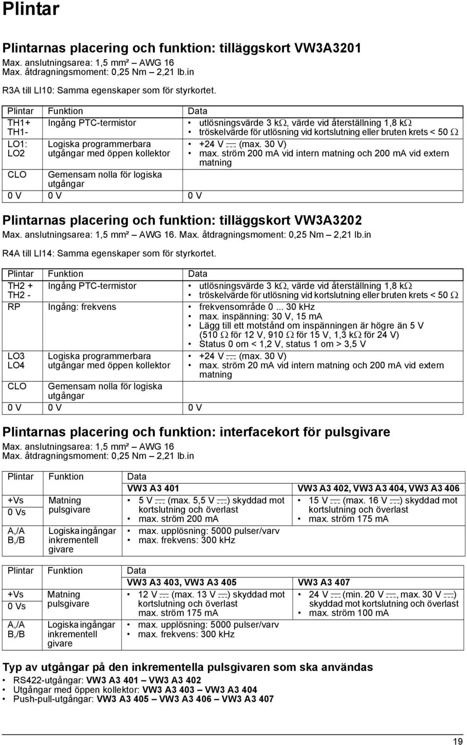 programmerbara +24 V c (max. 30 V) LO2 utgångar med öppen kollektor max.