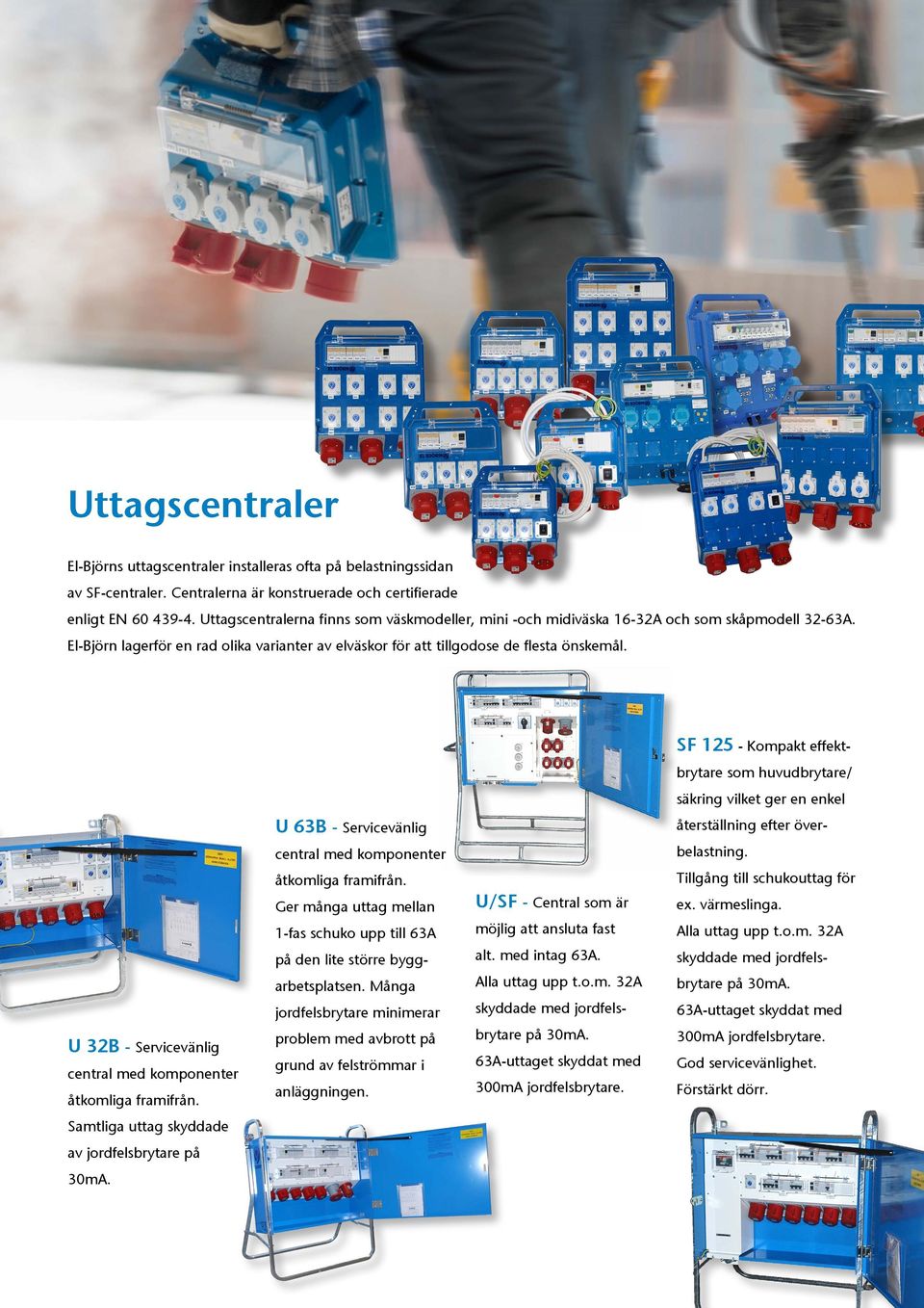 SF 125 - Kompakt effektbrytare som huvudbrytare/ säkring vilket ger en enkel U 63B - Servicevänlig återställning efter över- central med komponenter belastning.