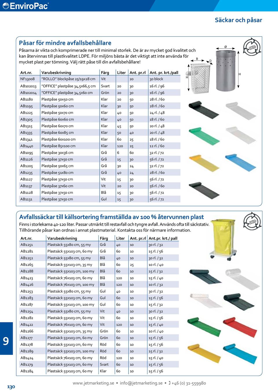 /pall NF00 ROLLO blockpåse /x cm Vit 0 0 block H B D Ø H AB00 OFFICE plastpåse,x, cm Svart 0 0 rl. / AB00 OFFICE plastpåse,x0 cm Grön 0 0 rl. / AB0 Plastpåse 0x0 cm Klar 0 0 rl.