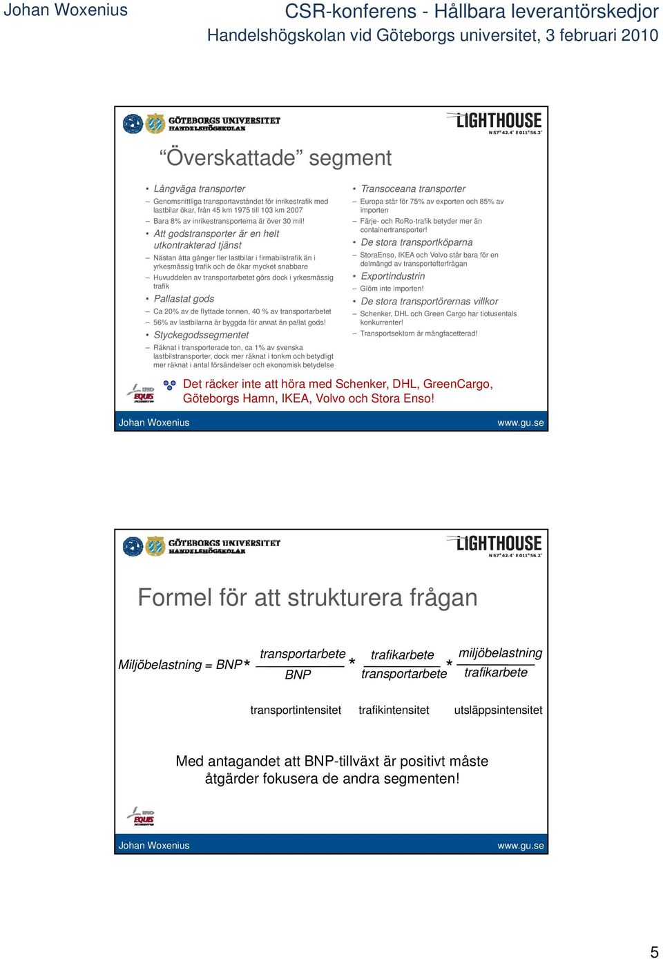 yrkesmässig trafik Pallastat gods Ca 20% av de flyttade tonnen, 40 % av transportarbetet 56% av lastbilarna är byggda för annat än pallat gods!