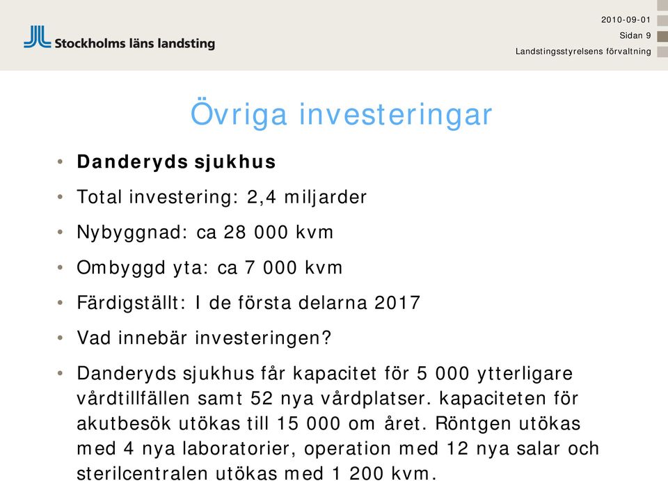 Danderyds sjukhus får kapacitet för 5 000 ytterligare vårdtillfällen samt 52 nya vårdplatser.