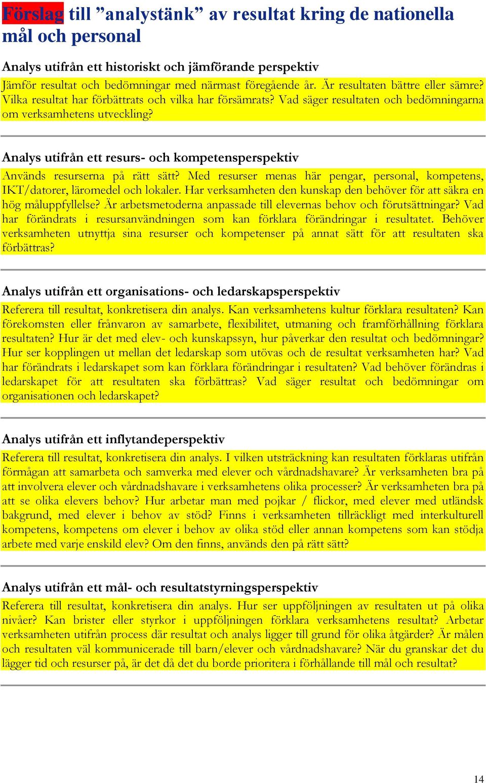 Analys utifrån ett resurs- och kompetensperspektiv Används resurserna på rätt sätt? Med resurser menas här pengar, personal, kompetens, IKT/datorer, läromedel och lokaler.