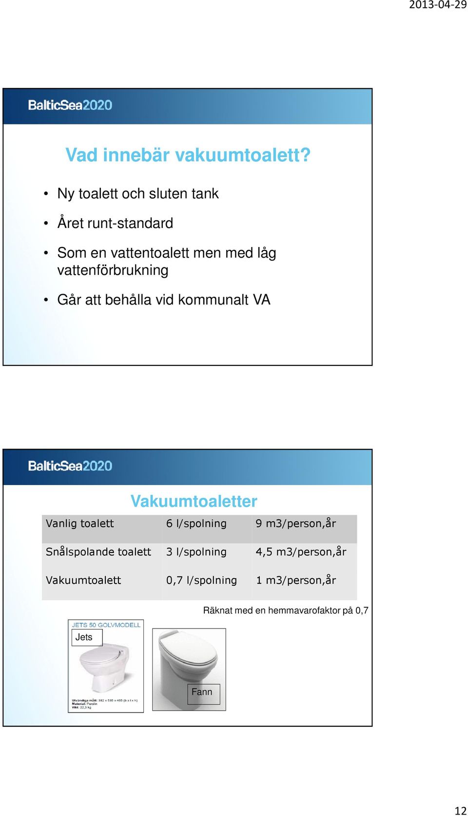 vattenförbrukning Går att behålla vid kommunalt VA Vakuumtoaletter Vanlig toalett 6