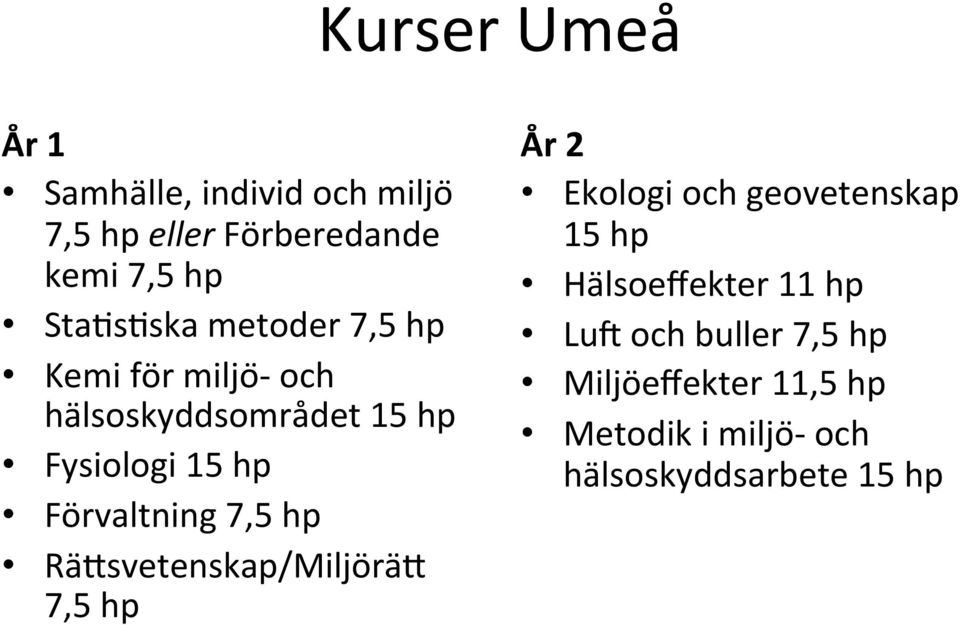 Förvaltning 7,5 hp Rä>svetenskap/Miljörä> 7,5 hp År 2 Ekologi och geovetenskap 15 hp