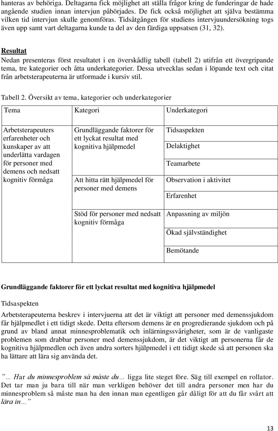 Tidsåtgången för studiens intervjuundersökning togs även upp samt vart deltagarna kunde ta del av den färdiga uppsatsen (31, 32).