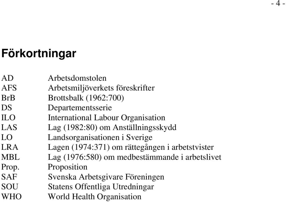 Landsorganisationen i Sverige LRA Lagen (1974:371) om rättegången i arbetstvister MBL Lag (1976:580) om