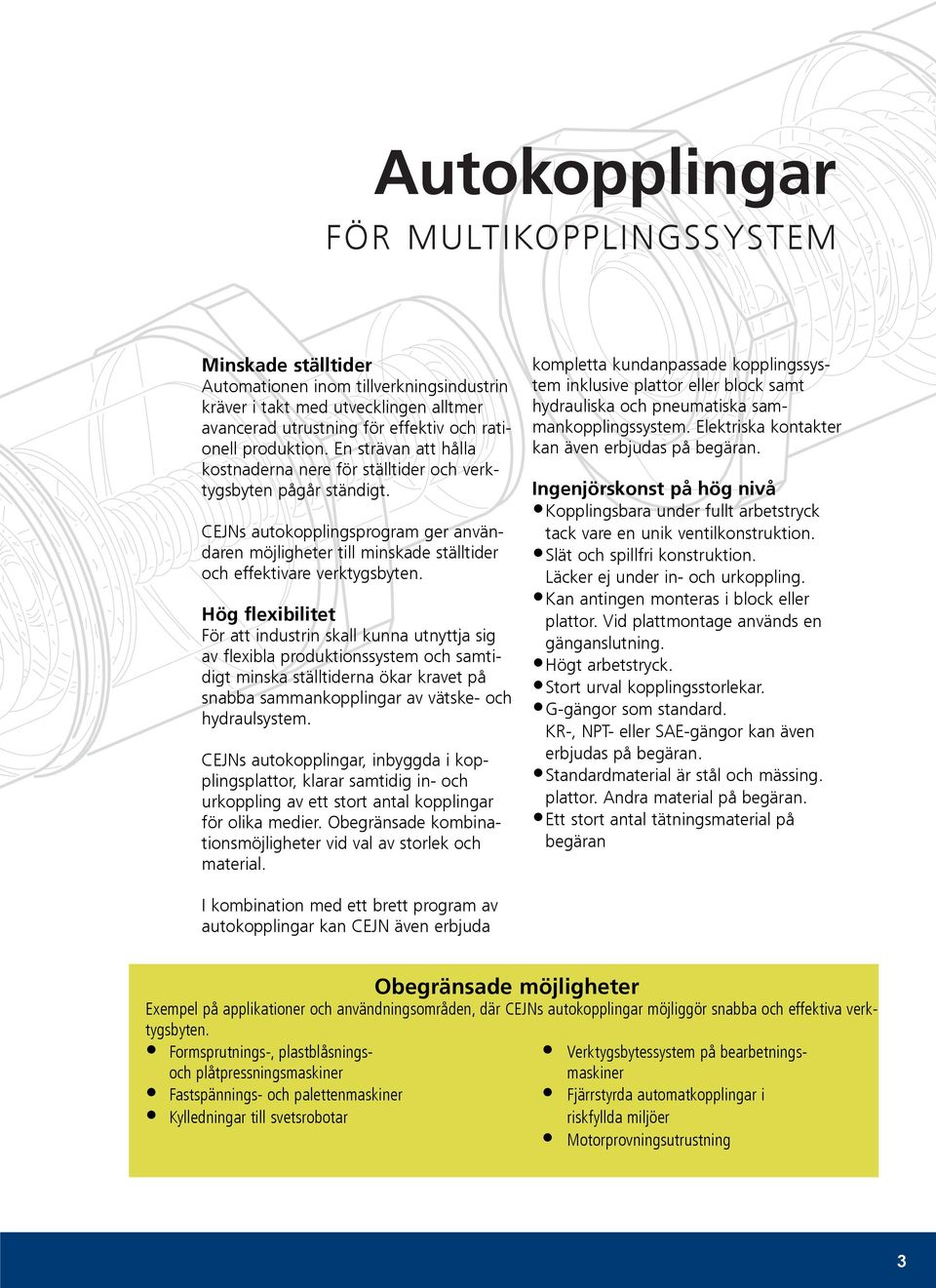 Hög flexibilitet För att industrin skall kunna utnyttja sig av flexibla produktionssystem och samtidigt minska ställtiderna ökar kravet på snabba sammankopplingar av vätske- och hydraulsystem.