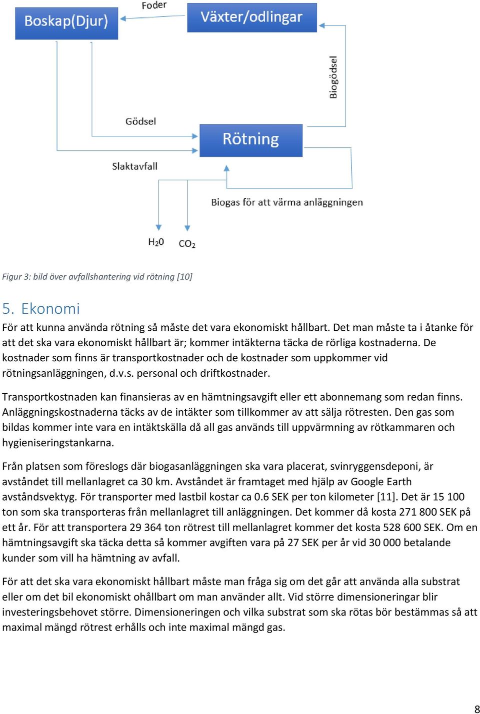 De kostnader som finns är transportkostnader och de kostnader som uppkommer vid rötningsanläggningen, d.v.s. personal och driftkostnader.