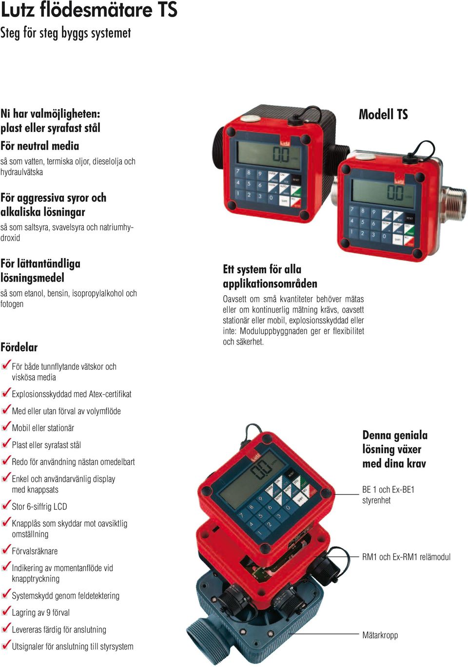 tunnflytande vätskor och viskösa media Explosionsskyddad med Atex-certifikat Med eller utan förval av volymflöde Mobil eller stationär Plast eller syrafast stål Redo för användning nästan omedelbart