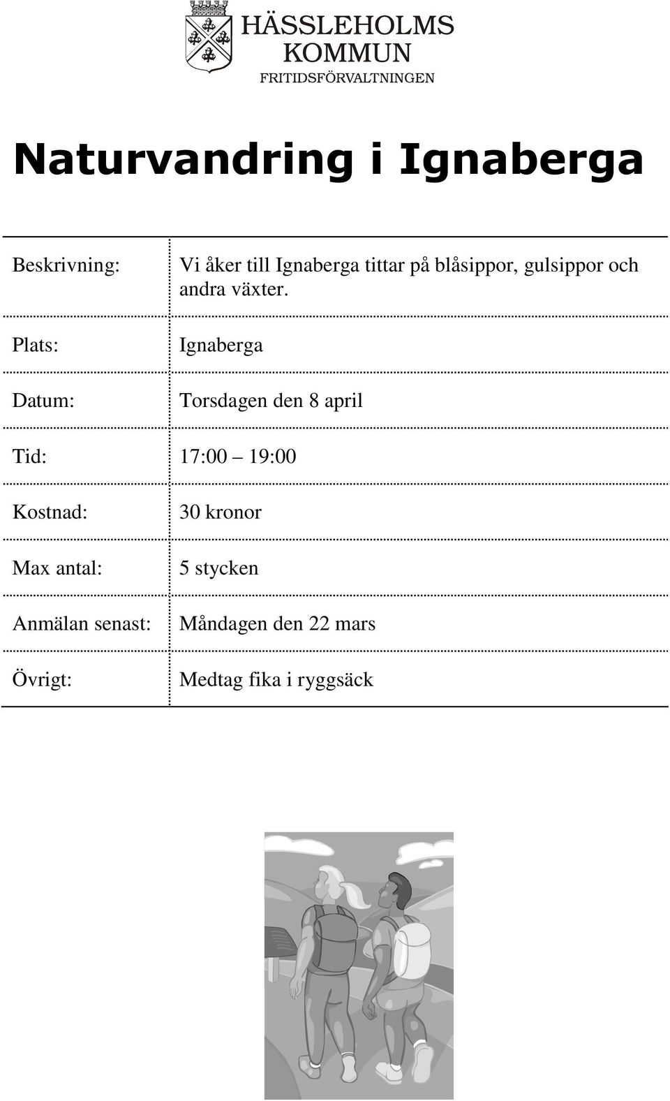 Ignaberga Torsdagen den 8 april Tid: 17:00 19:00 30