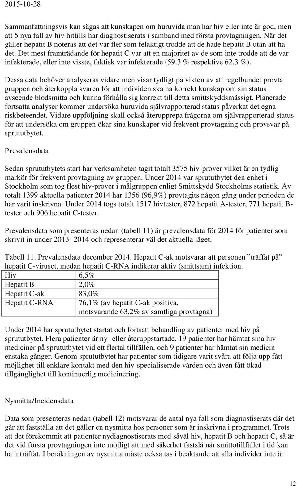 Det mest framträdande för hepatit C var att en majoritet av de som inte trodde att de var infekterade, eller inte visste, faktisk var infekterade (59.3 % respektive 62.3 %).