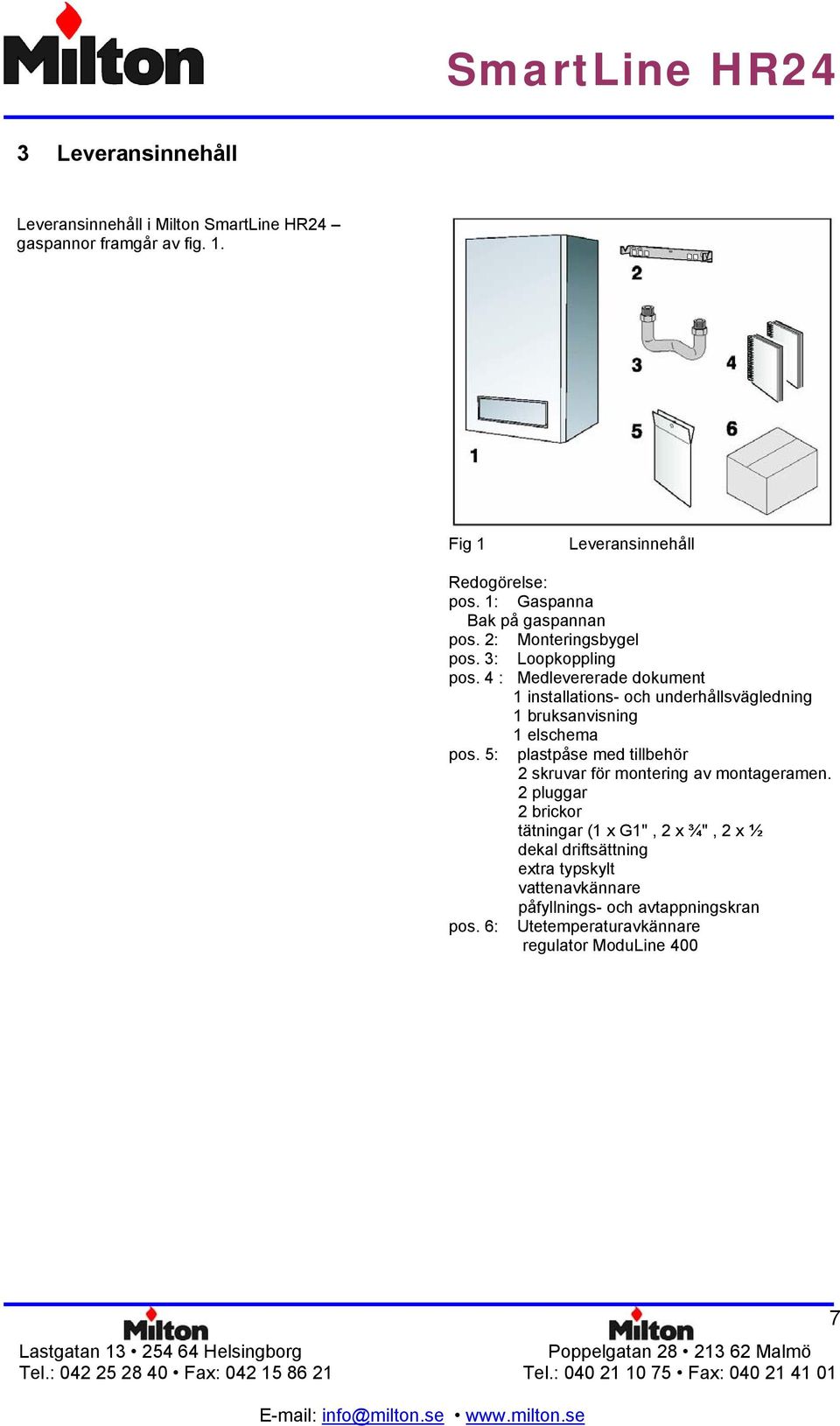 4 : Medlevererade dokument 1 installations- och underhållsvägledning 1 bruksanvisning 1 elschema pos.