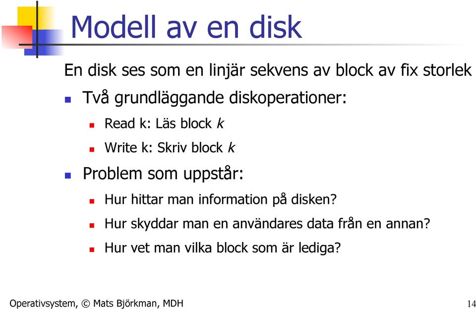 som uppstår: n n n Hur hittar man information på disken?