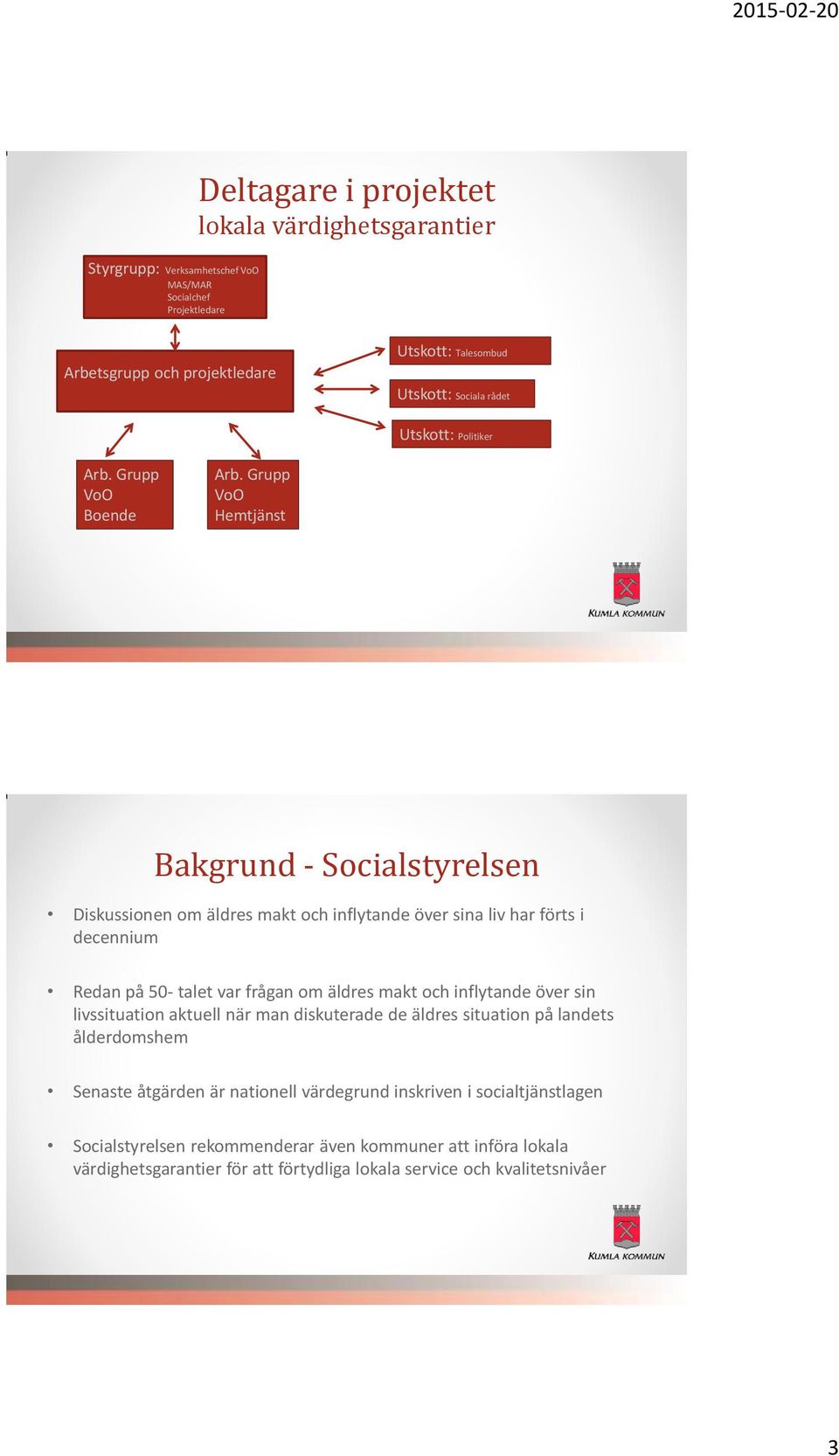 Grupp VoO Hemtjänst Bakgrund - Socialstyrelsen Diskussionen om äldres makt och inflytande över sina liv har förts i decennium Redan på 50- talet var frågan om äldres makt och