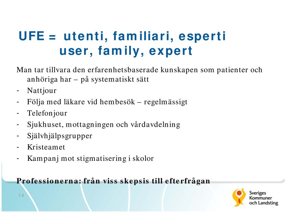 hembesök regelmässigt - Telefonjour - Sjukhuset, mottagningen och vårdavdelning -