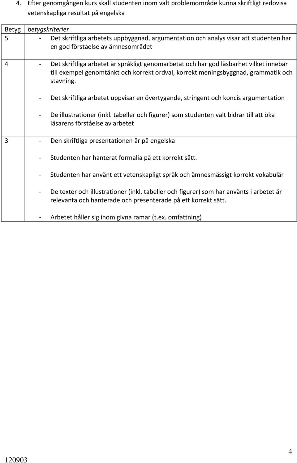 och korrekt ordval, korrekt meningsbyggnad, grammatik och stavning. - Det skriftliga arbetet uppvisar en övertygande, stringent och koncis argumentation - De illustrationer (inkl.