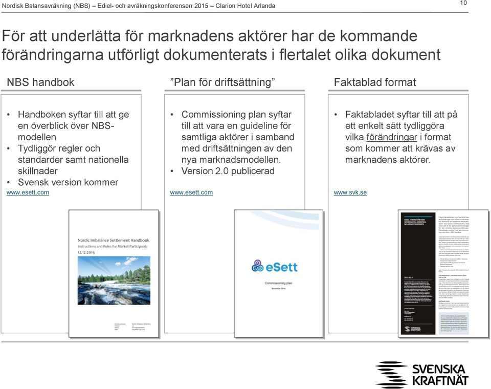 version kommer www.esett.com Commissioning plan syftar till att vara en guideline för samtliga aktörer i samband med driftsättningen av den nya marknadsmodellen.