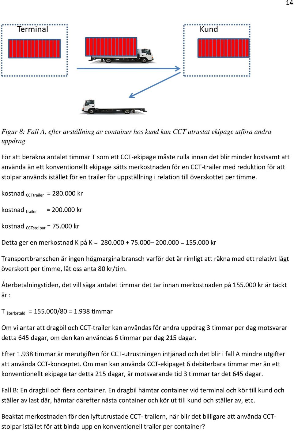 timme. kostnad CCTtrailer = 280.000 kr kostnad trailer = 200.000 kr kostnad CCTstolpar = 75.000 kr Detta ger en merkostnad K på K = 280.000 + 75.000 200.000 = 155.