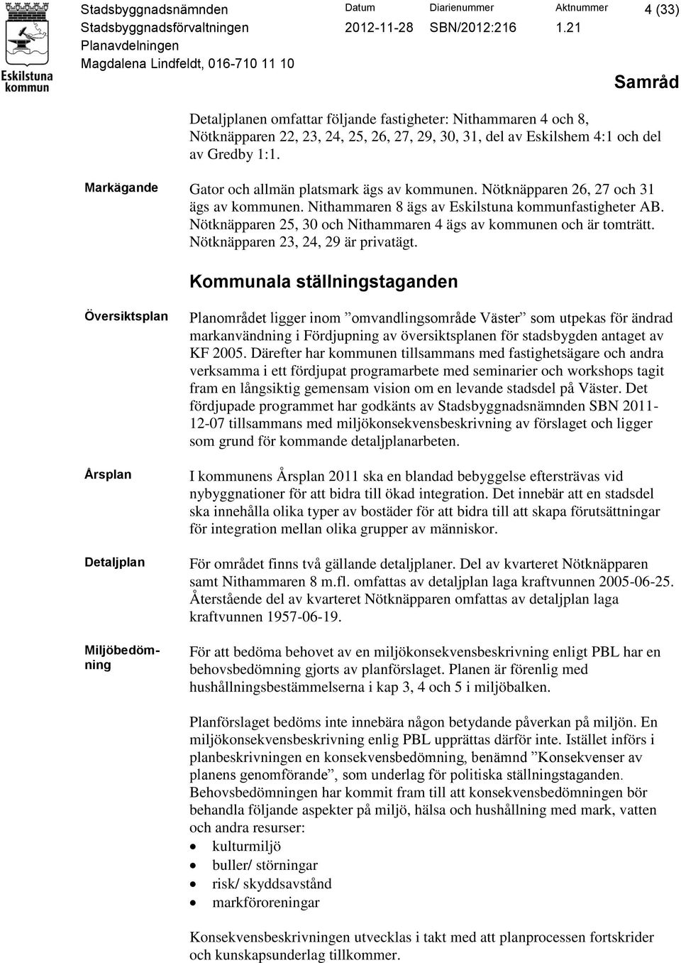 Nötknäpparen 25, 30 och Nithammaren 4 ägs av kommunen och är tomträtt. Nötknäpparen 23, 24, 29 är privatägt.