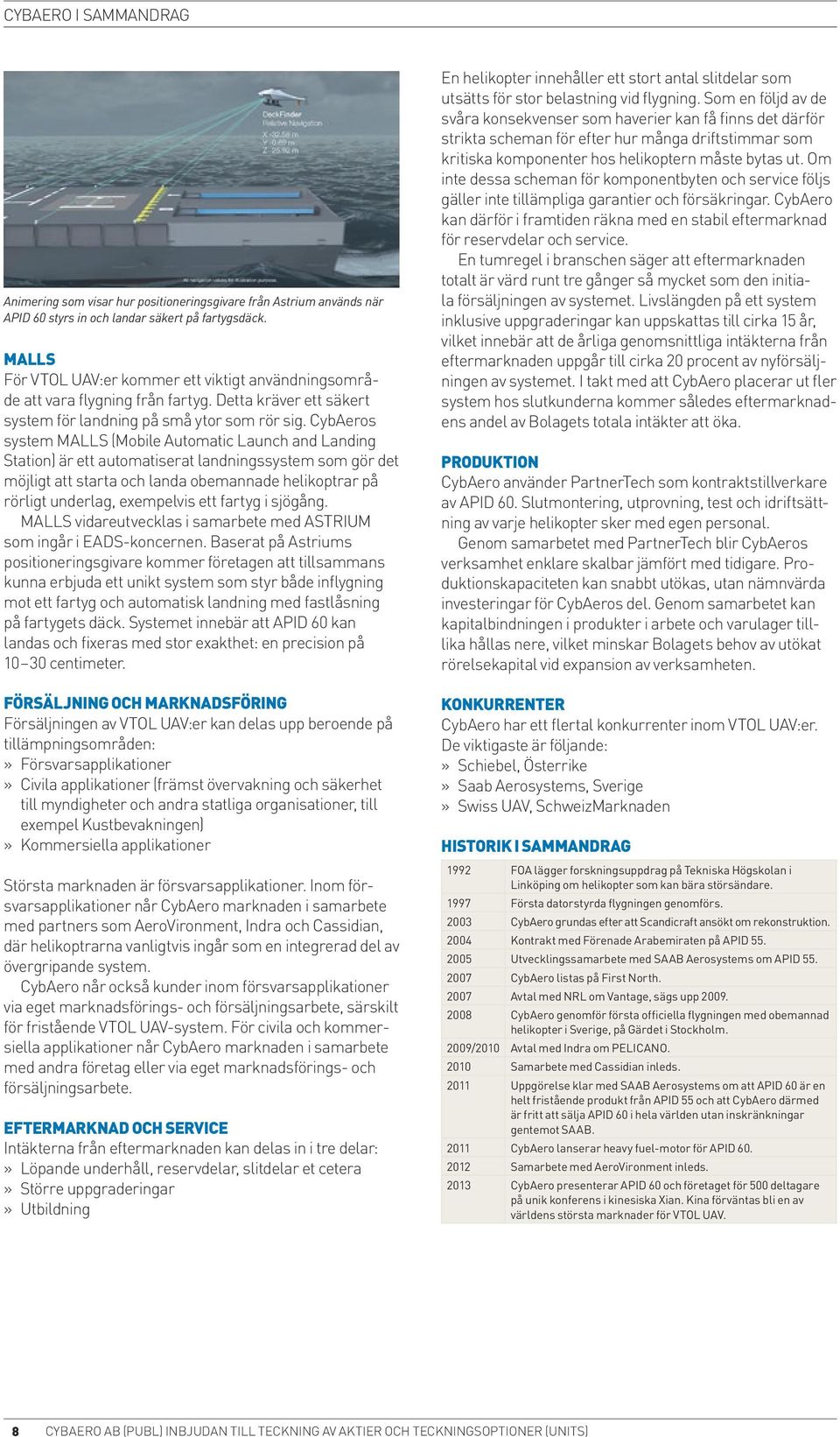 Cyb Aeros system MALLS (Mobile Automatic Launch and Landing Station) är ett automatiserat landningssystem som gör det möjligt att starta och landa obemannade helikoptrar på rörligt underlag,