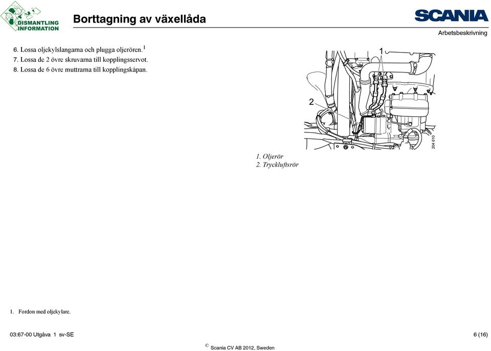 Lossa de 6 övre muttrarna till kopplingskåpan. 1.