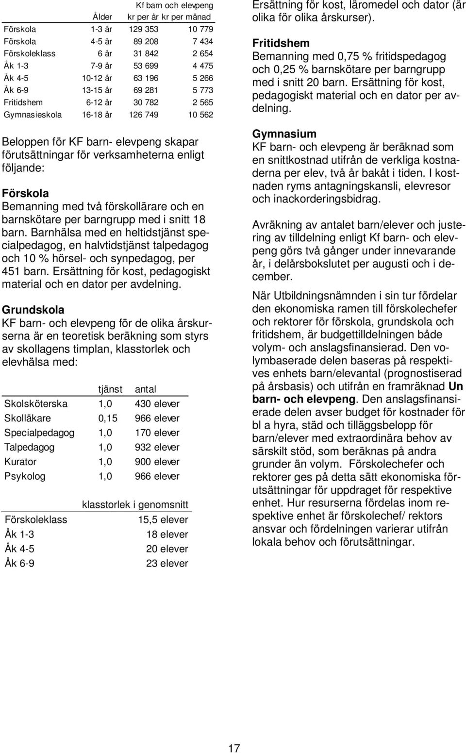 Bemanning med två förskollärare och en barnskötare per barngrupp med i snitt 18 barn.