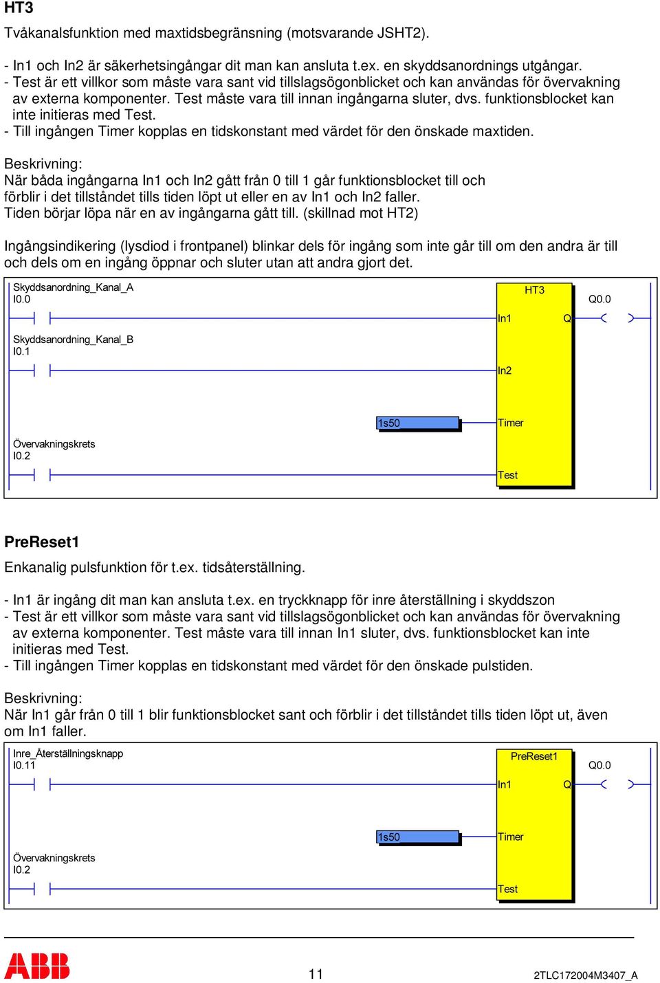 funktionsblocket kan inte initieras med Test. - Till ingången Timer kopplas en tidskonstant med värdet för den önskade maxtiden.