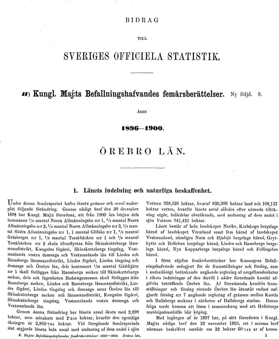 Maj:t förordnat, att från 1900 års början dels hemmanen 7 mantal Norra Allmänningsbo n:r 1, 7 mantal Norra Allmiinningsbo n:r 2, V 4 mantal Norra Allmänningsbo n:r 3, V mantal Södra Allmänningsbo n:r