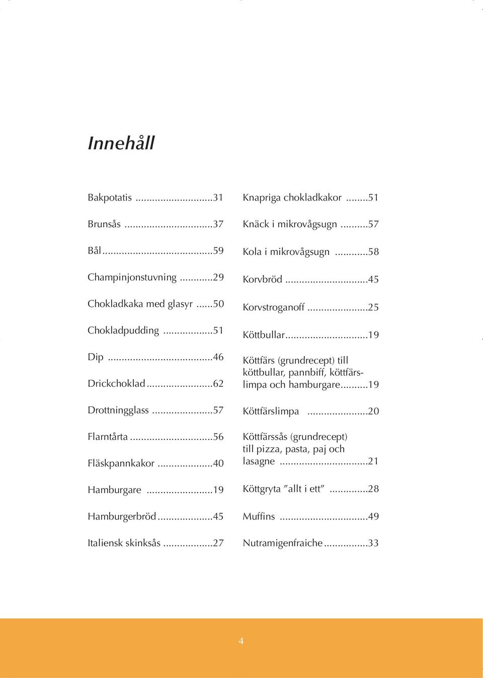 ..51 Knäck i mikrovågsugn...57 Kola i mikrovågsugn...58 Korvbröd...45 Korvstroganoff...25 Köttbullar.