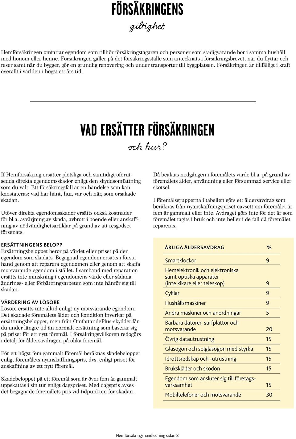 Försäkringen är tillfälligt i kraft överallt i världen i högst ett års tid. VAD ERSÄTTER FÖRSÄKRINGEN och hur?