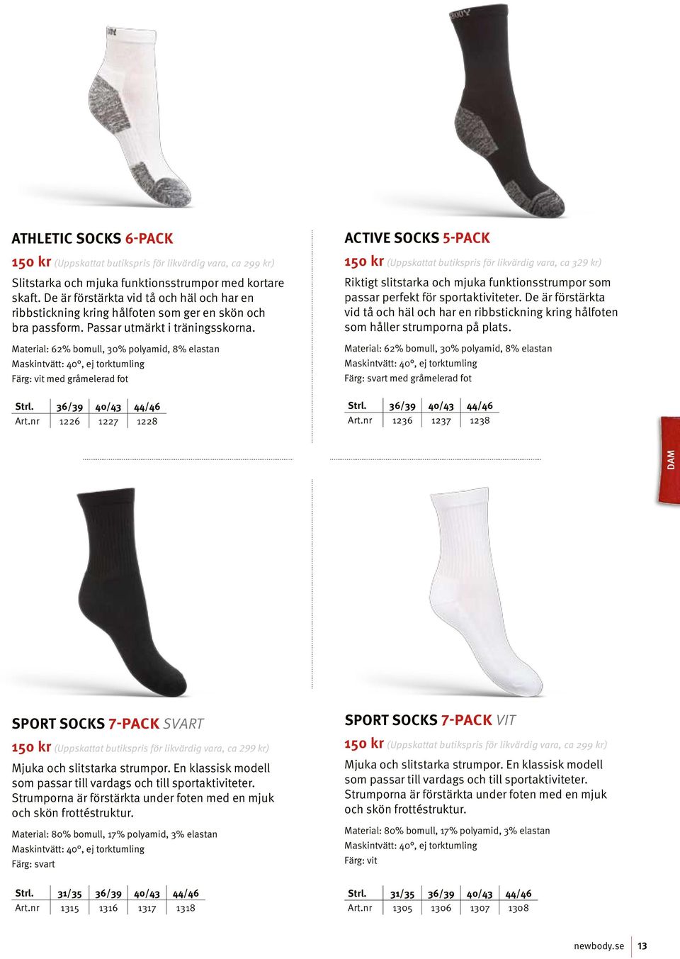 nr 1226 1227 1228 Active Socks 5-pack 150 kr (Uppskattat butikspris för likvärdig vara, ca 329 kr) Riktigt slitstarka och mjuka funktionsstrumpor som passar perfekt för sportaktiviteter.