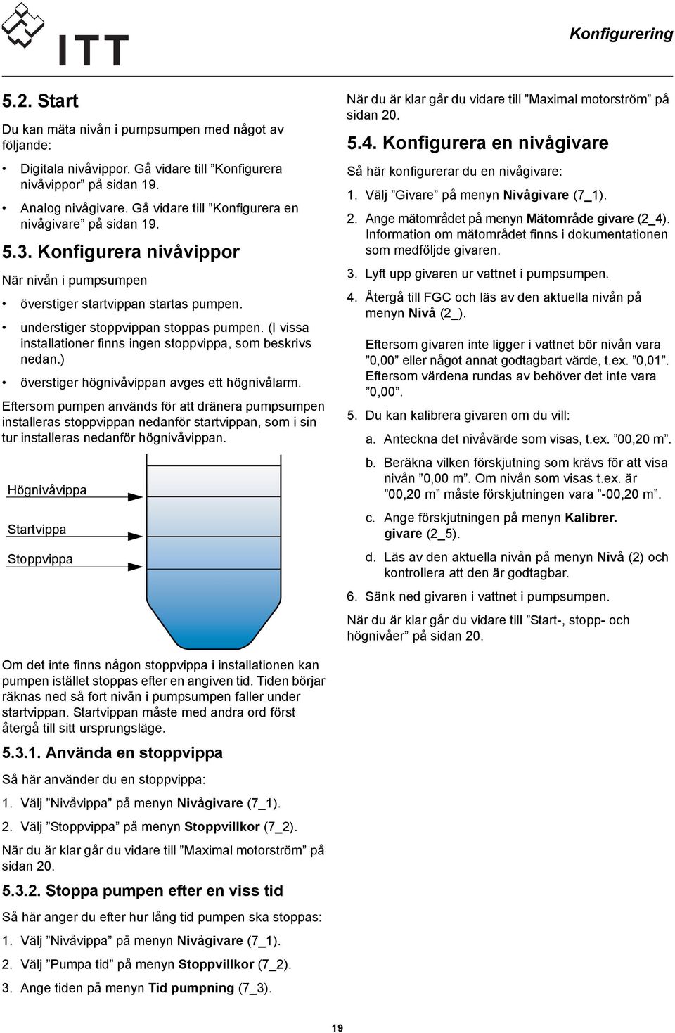 (I vissa installationer finns ingen stoppvippa, som beskrivs nedan.) överstiger högnivåvippan avges ett högnivålarm.