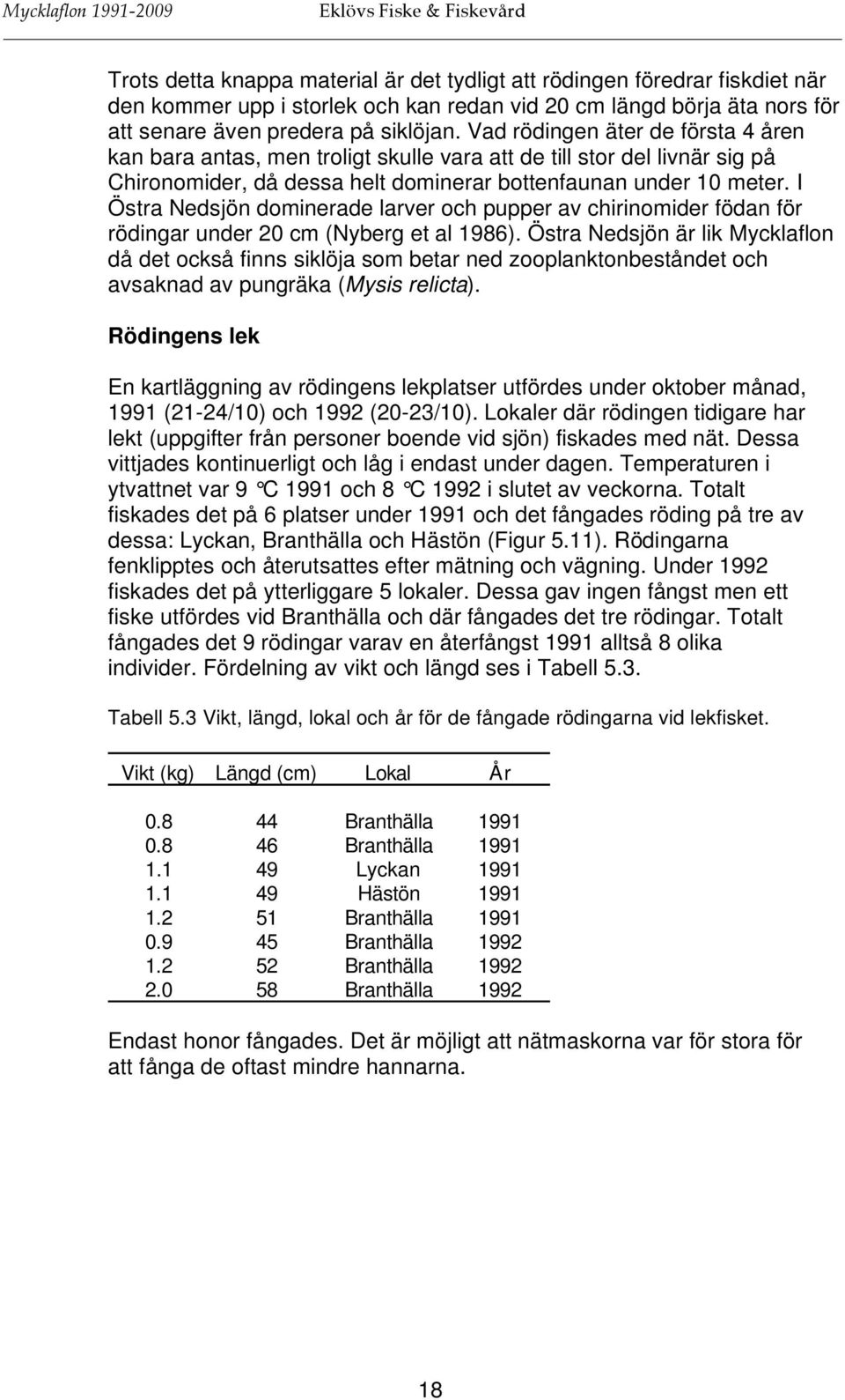 I Östra Nedsjön dominerade larver och pupper av chirinomider födan för rödingar under 20 cm (Nyberg et al 1986).