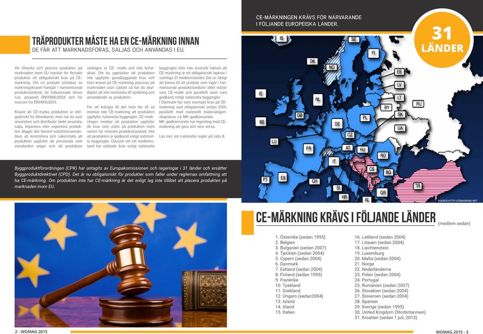 Om en produkt omfattas av märkningskravet framgår i harmoniserad produktstandard, för träbaserade skivor t.ex. plywood EN13986:2004 och för massivt trä EN14915:2013.